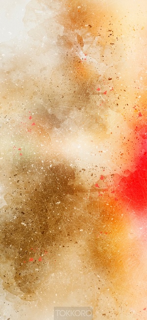 Abstract watercolor wash drawing with red and gold splashes