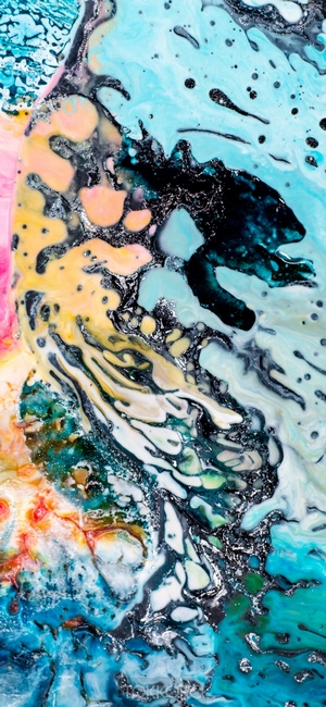 Abstract multicolor wash drawing with metallic accents