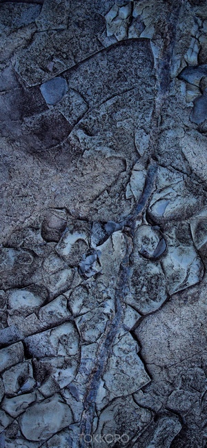 Close-up of a textured rock surface with a blue vein