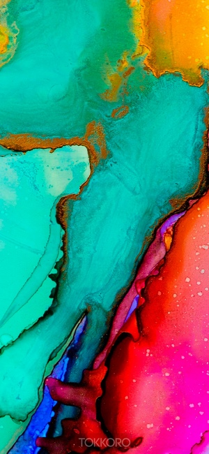 Abstract multicolor fluid art with gold accents