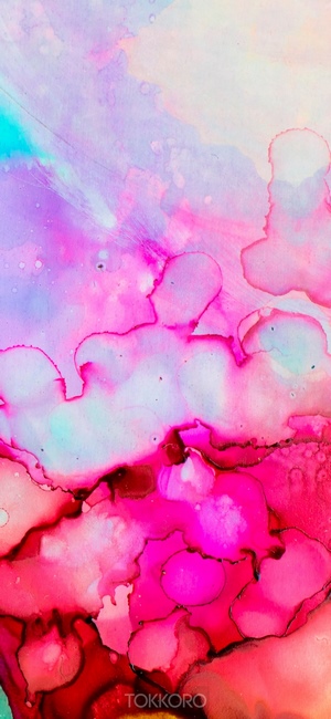 Abstract multicolor ink painting with pink and blue hues