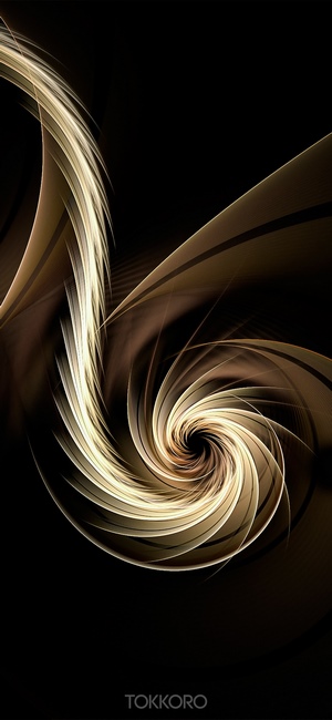 Abstract golden fractal swirl on black background