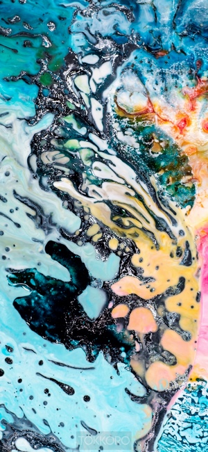 Abstract multicolor wash drawing with metallic accents