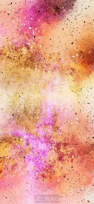 Abstract watercolor wash drawing with pink, orange, and gold tones