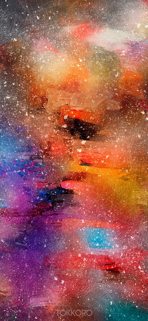 Abstract multicolor wash drawing with white speckles