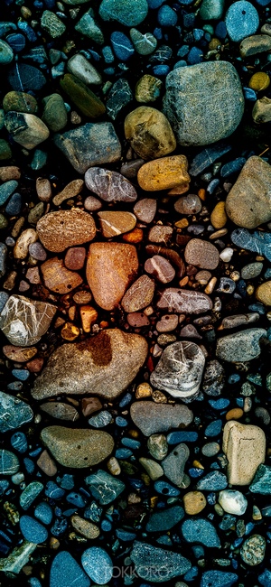 Close-up of colorful wet stones on a dark surface