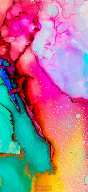 Abstract multicolor fluid art with pink, teal, and yellow
