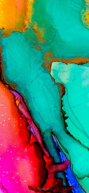 Abstract multicolor fluid art with gold accents