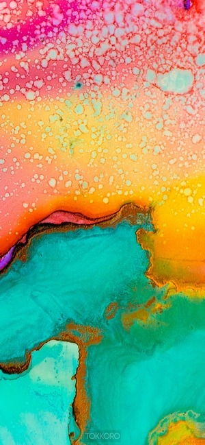 Abstract multicolor fluid art with gold accents