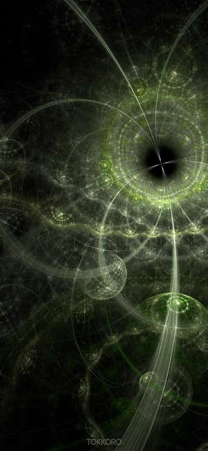 Abstract fractal with green and white swirling patterns