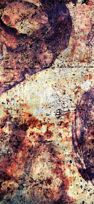 Grunge metal texture with purple and orange hues