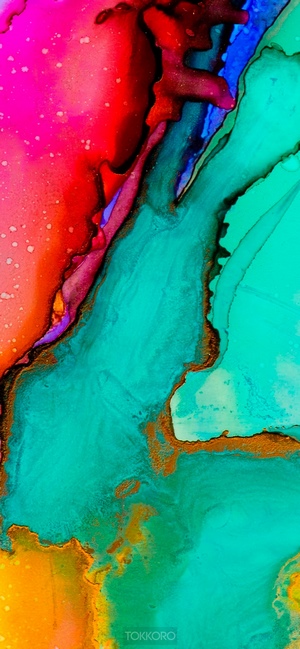 Abstract multicolor fluid art with gold accents