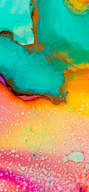 Abstract multicolor fluid art with gold accents