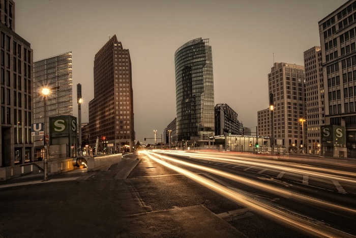 Berlin Cityscape with Light Trails at Dusk