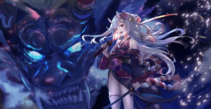 Nakiri Ayame from Hololive with a demon