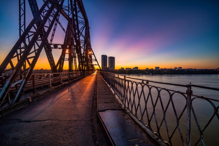 Long Bien Bridge at sunset