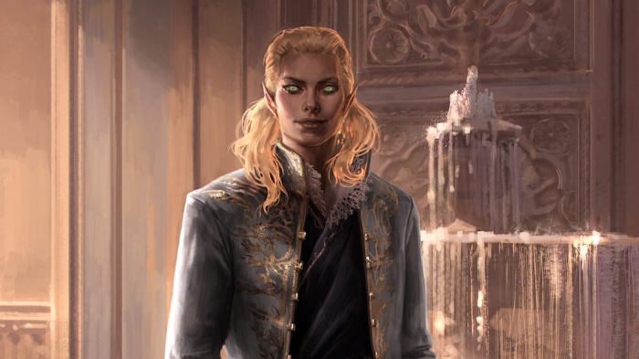 Elf in ornate jacket in Pathfinder: Wrath of the Righteous