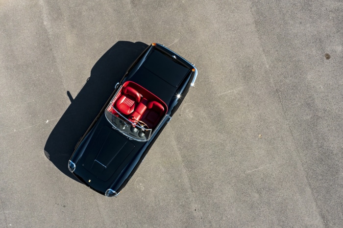 Black Ferrari California Spyder revival with red interior