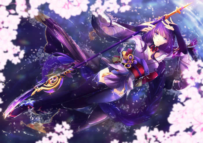 Raiden Shogun from Genshin Impact with a spear