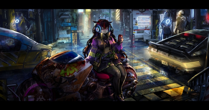 IRyS from Hololive in Cyberpunk City 4K