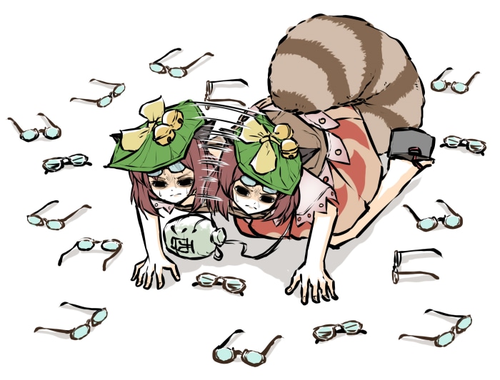 Mamizou Futatsuiwa from Touhou with many glasses