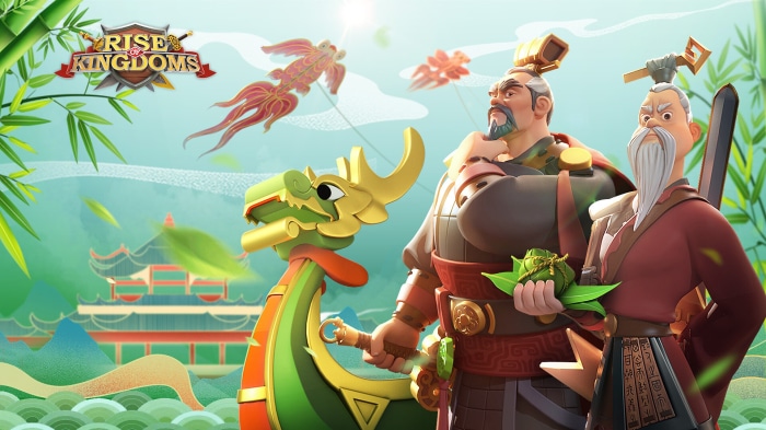 Rise of Kingdoms characters with dragon boat and kites