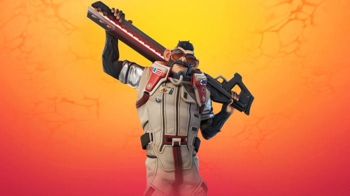J.B. Chimpaski from Fortnite holding a weapon