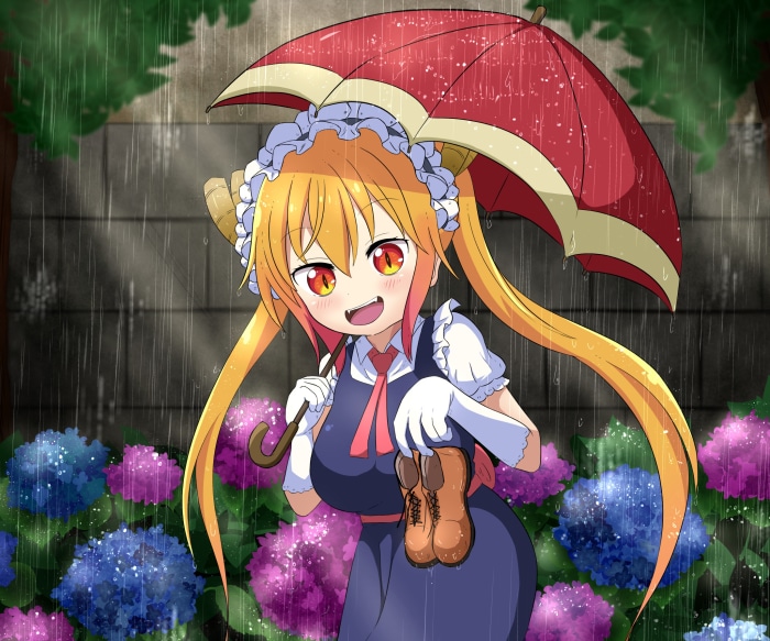 Tohru from Miss Kobayashi's Dragon Maid holding an umbrella