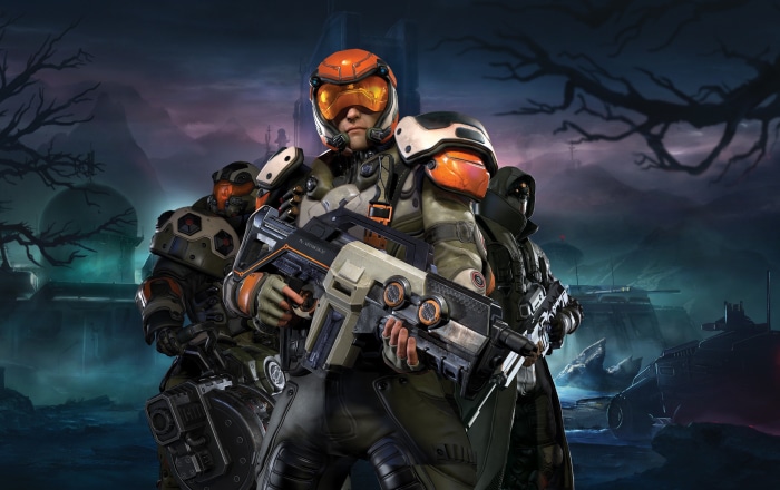 Soldiers with futuristic weapons in Phoenix Point