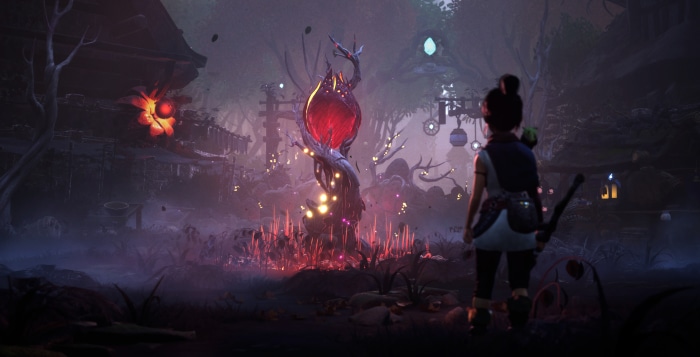 Kena from Kena: Bridge of Spirits in a mystical forest