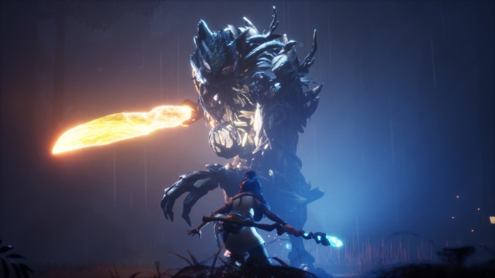Kena from Kena: Bridge of Spirits fighting a monster 4K
