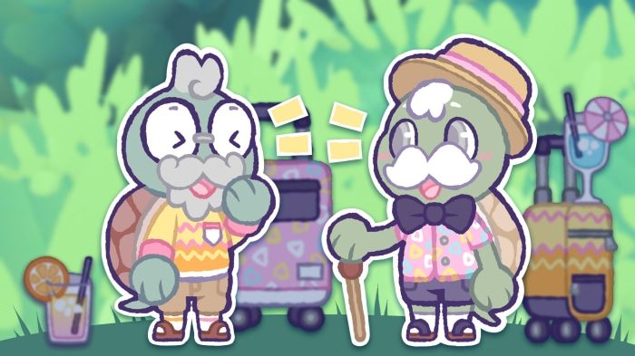 Here Comes Niko! Two turtles with luggage