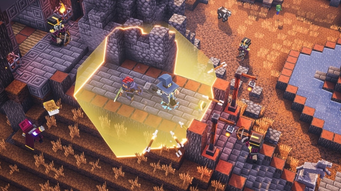 Minecraft Dungeons characters in combat