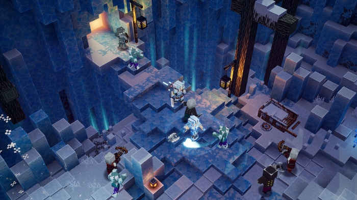 Minecraft Dungeons characters in an icy environment
