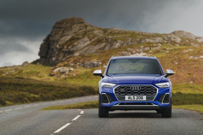 Blue Audi SQ5 TDI 4K SUV on a road