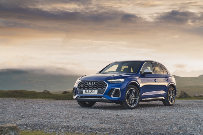 Blue Audi SQ5 TDI 4K SUV on gravel
