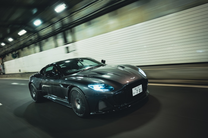 Aston Martin DBS Superleggera driving in tunnel