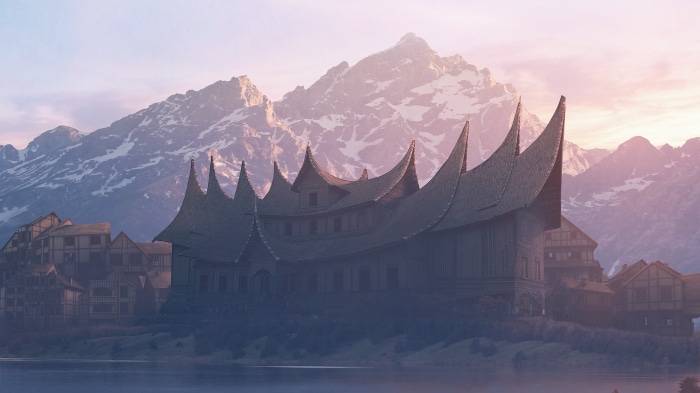 Gadang House architecture in a mountain landscape
