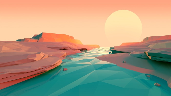 Low Poly Canyon River at Sunset