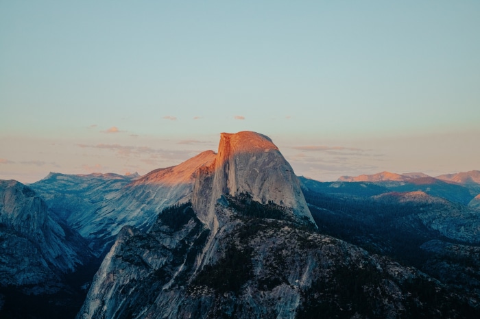 Half Dome mountain in Yosemite National Park at sunrise