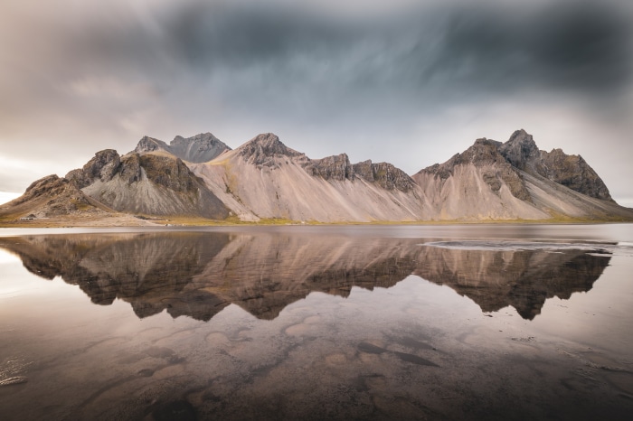 Vestrahorn Mountain Range Reflected in Water