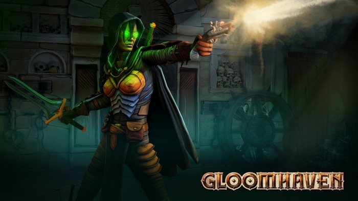 Gloomhaven character with sword and pistol