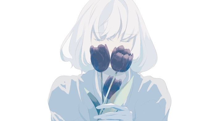 Girl holding tulips