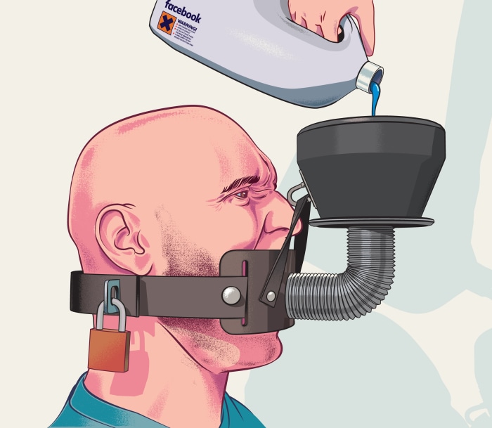 Facebook pouring liquid into a gagged man's head