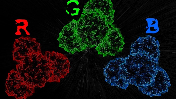 Abstract RGB shapes with radiating lines