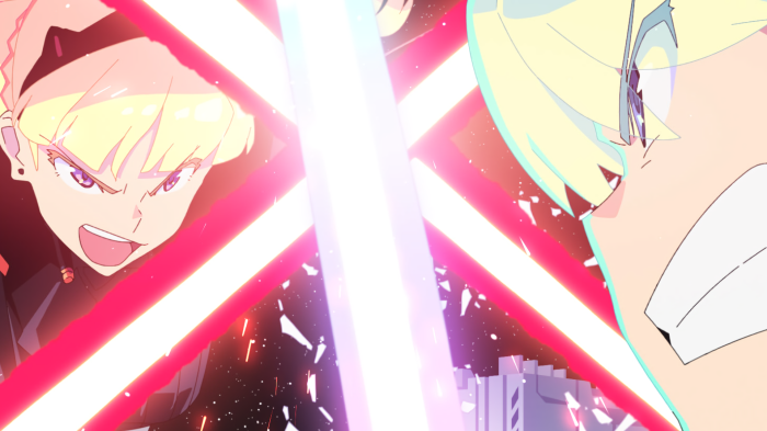 Two women with lightsabers clashing