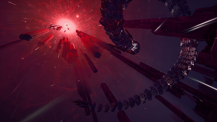 Abstract Red and Dark Structures in Space