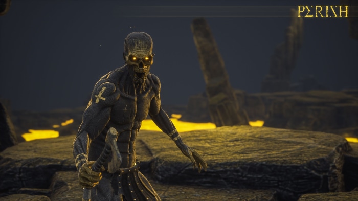 Perish game title screen with zombie