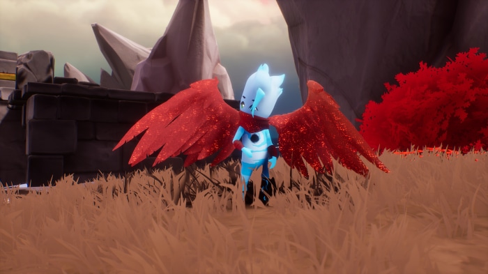 Character with red wings and scarf