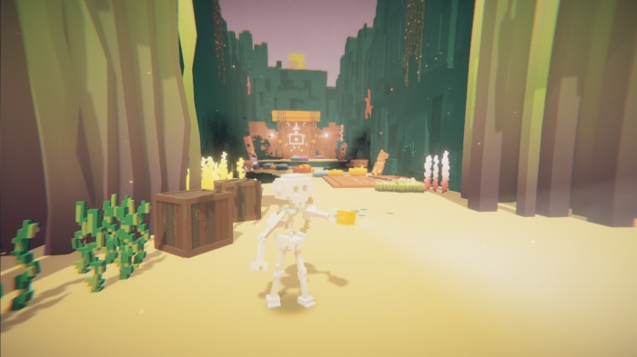 Skeleton character in a voxel world